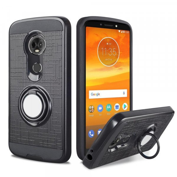 Wholesale Motorola Moto G7 Power 360 Ring Kickstand Hybrid Case with Metal Plate (Black)